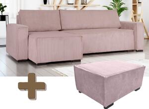 Rozkładana narożna sofa z pufą SMART SET, jasnoróżowa