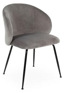 Krzesło Ganta do jadalni, tapicerowane, welurowe, szare na czarnych metalowych nóżkach