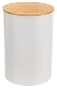 Pojemnik na żywność metalowy biały z bambusową pokrywką WHITELINE 800 ML