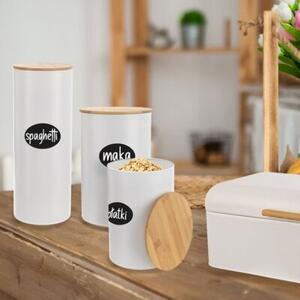 Pojemnik na żywność metalowy biały z bambusową pokrywką WHITELINE 800 ML
