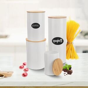 Pojemnik na żywność metalowy biały z bambusową pokrywką WHITELINE 800 ML