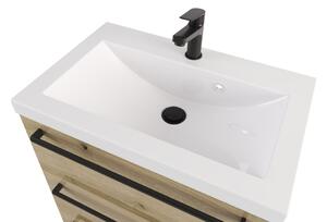 Szafka z umywalką typu loft ATHD UM ST 60 UC - drewno połysk - Uchwyt Czarny Mat