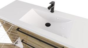 Szafka z umywalką typu loft ATHD UM ST 120 K D UC - drewno połysk - Uchwyt Czarny Mat