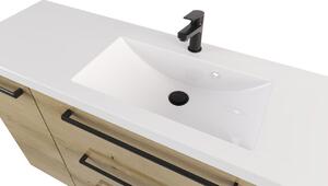 Szafka z umywalką typu loft ATHD UM ST 140 D K UC - drewno połysk - Uchwyt Czarny Mat