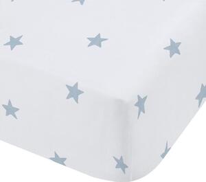 Biało-niebieskie bawełniane prześcieradło dziecięce do łóżeczka z gumką 70x140 cm Mini Star & Stripes – Bianca