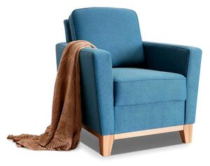 Skandynawski fotel na drewnianych nogach do małego salonu bergen turkusowy