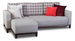 Rozkładana sofa narożna z pojemnikiem na pościel w stylu retro w kratę stockholm beż