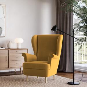Elegancki uszak LENTIO ekskluzywny i wygodny fotel do stylowego salonu, odcień żółtego