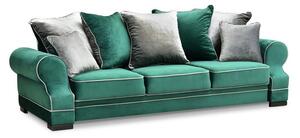 Luksusowa sofa welurowa tosca zielona butelkowa z poduchami glamour