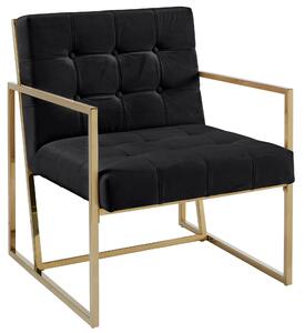 Ekskluzywny, pikowany fotel ze złotą ramą, czarny
