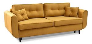 Nowoczesna sofa welurowa blink musztardowa rozkładana z pikowanymi poduchami