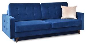 Elegancka sofa pikowana aura granatowa welurowa kanapa rozkładana z pojemnikiem