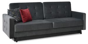 Komfortowa sofa pikowana aura szara welurowa kanapa rozkładana z pojemnikiem
