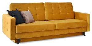 Designerska kanapa pikowana aura musztardowa rozkładana sofa z pojemnikiem