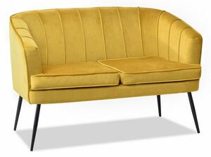 Nowoczesna sofka estel żółta welurowa na czarnej podstawie dla dwóch osób