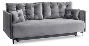 Designerska sofa rozkładana molly szara pikowana z weluru do pokoju dziennego