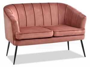 Designerska sofa ławka estel pudrowa z weluru na czarnych nogach do małego pokoju