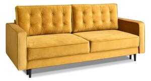 Designerska sofa rozkładana lavia musztardowa z weluru do pokoju