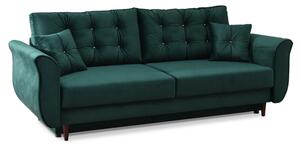 Sofa welurowa glamour lanti zielona pikowana z poduszkami do salonu