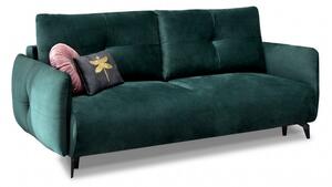 Przytulna kanapa z weluru lulu zielona rozkładana na metalowych nóżkach w nowoczesnym stylu