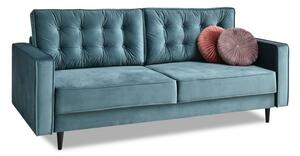 Welurowa sofa glamour lavia turkusowa pikowana ze schowkiem i funkcją spania