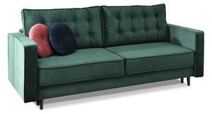 Komfortowa sofa wolnostojąca lavia butelkowa zieleń aksamitna na drewnianych nóżkach do pokoju