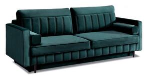 Welurowa sofa wolnostojąca z przeszyciami calvo zielona butelkowa do salonu z funkcją spania