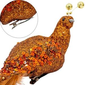 Bombka CHRISTMAS DECORATION Ptaszek na klipsie 38 cm Brązowy