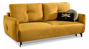 Nowoczesna kanapa rozkładana lulu zółta pikowana z weluru do salonu