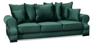 Komfortowa sofa w stylu angielskim tosca zielona rozkładana z poduchami do salonu