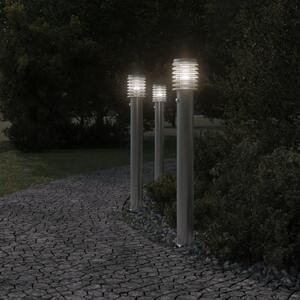 Lampy ogrodowe na słupku, z czujnikiem, 3 szt., srebrne, 110 cm