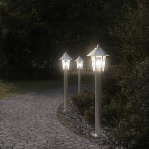Lampy ogrodowe na słupku, 3 szt., srebrne, 80 cm, stal