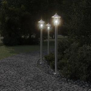 Lampy ogrodowe na słupku, 3 szt., srebrne, 120 cm, stal