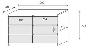 Komoda ALLEGRA 120 cm do Salonu Sypialni 6 Szuflad Dąb sonoma