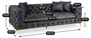 Sofa SORRENTO 3S Trzyosobowa Czarna Welurowa Nowoczesna Glamour