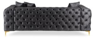 Sofa SORRENTO 3S Trzyosobowa Czarna Welurowa Nowoczesna Glamour