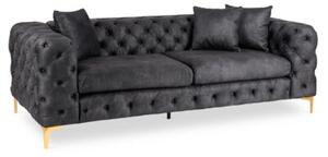 Sofa SORRENTO 3S Trzyosobowa Czarna Welurowa Nowoczesna Glamour