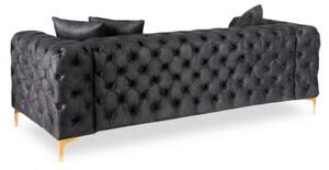 Sofa SORRENTO 3S Trzyosobowa Czarna Welurowa Nowoczesna Glamour