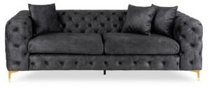 Sofa SORRENTO 3S Trzyosobowa Czarna Welurowa Nowoczesna Glamour