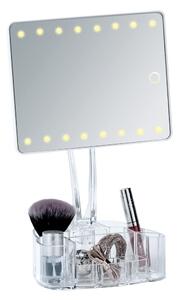 Białe lusterko kosmetyczne z podświetleniem LED i organizerem Wenko Trenno