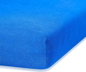 Niebieskie prześcieradło elastyczne z dużym dodatkiem bawełny AmeliaHome Ruby, 200x140-160 cm
