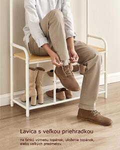 Wieszak z ławką i szafką na buty, biały z połączeniem jasnego drewna, wymiary 183 x 72 x 33,7 cm
