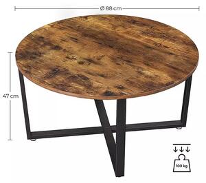 Okrągły stolik kawowy w stylu industrialnym o średnicy 88 cm, kolor czarny/rustykalny brąz