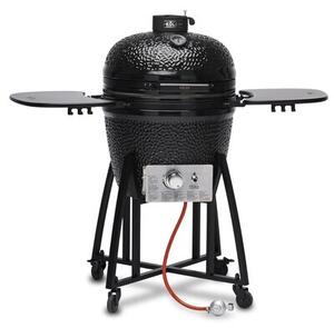 Grill ogrodowy ceramiczny węglowo-gazowy KOLER Kamado EG22-GAS Zamykany, okrągły, żeliwny ruszt, kółka, termometr