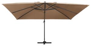 Parasol wiszący z LED i aluminiowym słupkiem, 400x300 cm, taupe