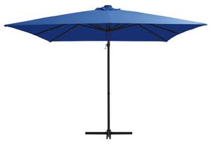 Parasol wiszący z LED i stalowym słupkiem 250x250 cm, niebieski
