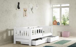 90x180 Łóżko dziecięce drewniane Alvins z szufladami - biały