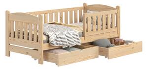 80x180 Łóżko dziecięce drewniane Alvins z szufladami - sosna