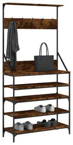 Wieszak na ubrania z miejscem na buty, opalany dąb 90x34x184 cm