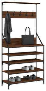 Wieszak na ubrania z miejscem na buty, brązowy dąb 90x34x184 cm